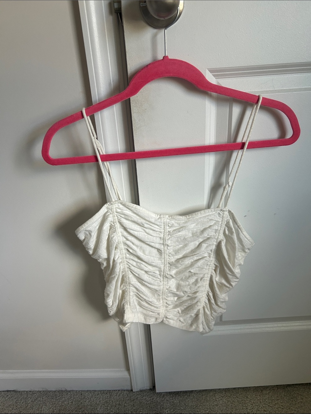Free People Ruched White Spaghetti Strap Crop Top
